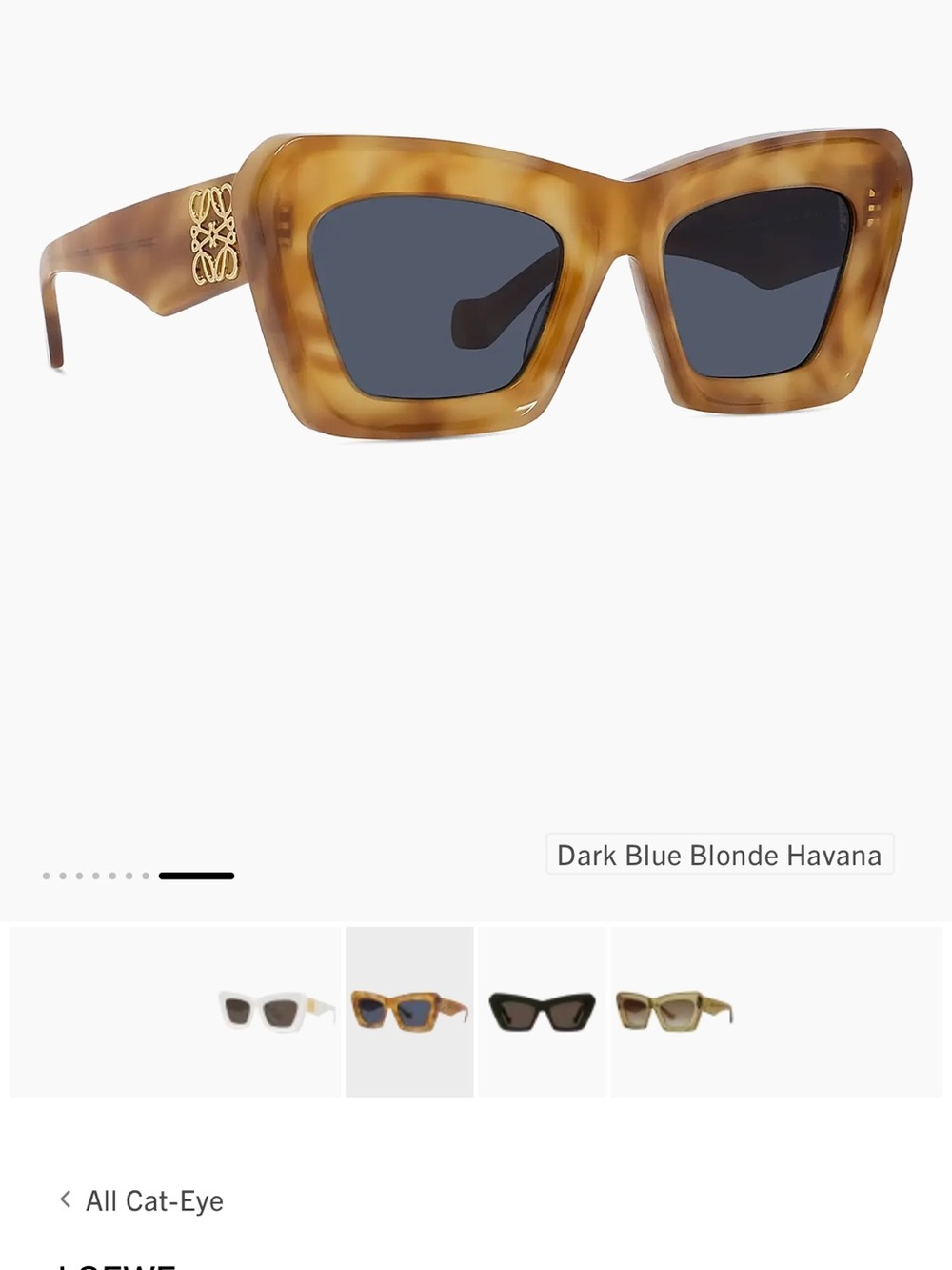 Loewe Blonde Havana Cat-Eye Sunglasses with Dark Blue Lenses